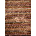 Hand-knotted All-Natural Striped Red/ Multi Rug (5' x 8')