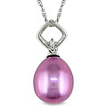 10k White Gold Lilac Freshwater Pearl and Diamond Necklace (9-9.5 mm)