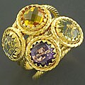 14k Gold Over Stainless Steel Amethyst and Citrine Ring (Italy)