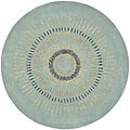 Handmade Deco Explosions Light Blue/ Multi Wool Rug (6' Round)