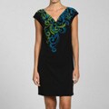 London Times Women's Drape-neck Jersey Scroll Dress