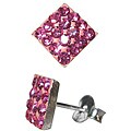 Sterling Silver Pink Square Crystal Stud Earrings