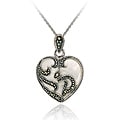 Sterling Silver Mother of Pearl and Marcasite Heart Necklace