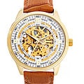 Akribos XXIV Men's Saturnos Goldtone Skeleton Dial Automatic Strap Watch