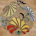 Hand-tufted Contempo Flowers Beige Wool Rug (6' Round)