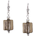 Charming Life Silver Smokey Black Square and Pearl Earrings (3.5 mm)