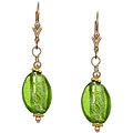 Charming Life 14k Goldfill Lime Green Oval Art Glass Earrings