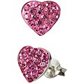 Sterling Silver Pink Crystal Heart-shaped Stud Earrings