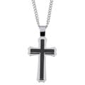 Stainless Steel Carbon Fiber Two-tone Cross Necklace