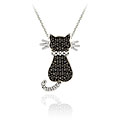 Sterling Silver Black Diamond Accent Cat Necklace