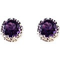 Sterling Silver Crown-set Round Amethyst Stud Earrings