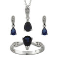 Sterling Silver Created Sapphire and 1/10ct TDW Diamond Jewelry Set (I-J, I3)