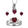 Sterling Silver Created Ruby and 1/10ct TDW Diamond Jewelry Set (I-J, I3)