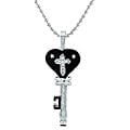 Stainless Steel Cubic Zirconia Black Resin Heart Key Necklace