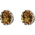 Sterling Silver Crown-set Oval Citrine Stud Earrings