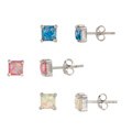 Glitzy Rocks Silver Multi-colored Created Opal Stud Earrings (Set of 3 Pair)