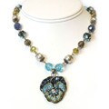 Sweet Romance Burnished Bronze Jeweled Pansy Flower Necklace