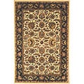 Handmade Classic Heirloom Ivory/ Navy Wool Rug (6' x 9')