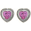 Sterling Silver Pink Cubic Zirconia Heart Earrings