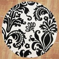 Hand-tufted Quill Feather White/ Black Wool Rug (6' Round)