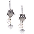 Charming Life Sterling Silver Owl Charm Pearl Earrings (6 mm)