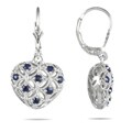Sterling Silver Blue Sapphire Puff Heart Earrings