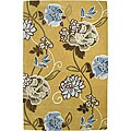 Handmade Aurora Rose Garden Mustard Yellow Wool Rug (5' x 8')