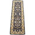 Indo Hand-tufted Kashan Black Wool Runner (2'3 x 7')