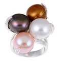 Sterling Silver Multi-color Freshwater Pearl and Cubic Zirconia Ring (11-12 mm)
