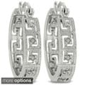Finesque Sterling Silver 1/4ct TDW Diamond Greek Key Hoop Earrings