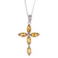 14k White Gold Citrine Cross Necklace