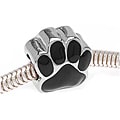 Silvertone with Black Enamel Large Hole Paw Print Beads (Pack of 2)
