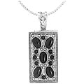 Sterling Silver Oval-cut Black Onyx Flower Necklace