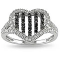 10k Gold 1/3ct TDW Black and White Diamond Heart Ring (H-I, I2-I3)