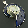 Sterling Silver Blue Ammonite Fossil Pendant (Indonesia)