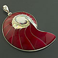 Sterling Silver Red Ammonite Fossil Pendant (Indonesia)