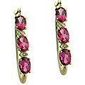 10k Yellow Gold Oval-cut Pink Topaz and Diamond Hoop Earrings