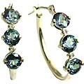 10k Yellow Gold Round-cut Mystic Green Topaz and Diamond Hoop Earrings