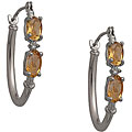 10k White Gold Oval-cut Citrine and Diamond Hoop Earrings