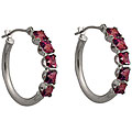 10k White Gold Square Pink Topaz Hoop Earrings