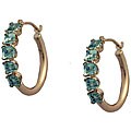 10k Yellow Gold Square Blue Topaz Hoop Earrings