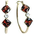 10k Yellow Gold Cushion-cut Garnet and Cubic Zirconia Hoop Earrings