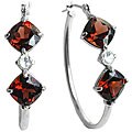 10k White Gold Cushion-cut Garnet Hoop Earrings