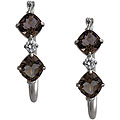 10k White Gold Cushion-cut Smokey Quartz Hoop Earrings