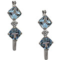 10k White Gold Cushion-cut Blue Topaz Hoop Earrings