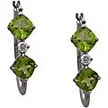 10k White Gold Cushion-cut Peridot and Cubic Zirconia Hoop Earrings
