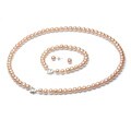 DaVonna Pink FW Pearl 3-piece Jewelry Set with White Leatherette Box (6-7 mm)