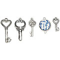Blue Moon Tokens Metal Antique Silver Key Charms (Pack of 5)