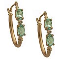 10k Yellow Gold Green Amethyst and Half-point Diamonds Hoop Earrings