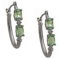 10k Gold Oval-cut Green Amethyst/ Half-point Diamond Hoop Earrings